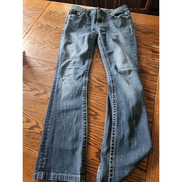 Miss Me Bootcut Embellished mini fleur-de-lis pocket Jeans sz 29 - Picture 3 of 4